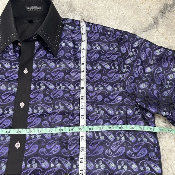 FERRECCI Men’s Satine Hi-1013 Purple & Black Flower Button Down Dress Sh… - Picture 11 of 12